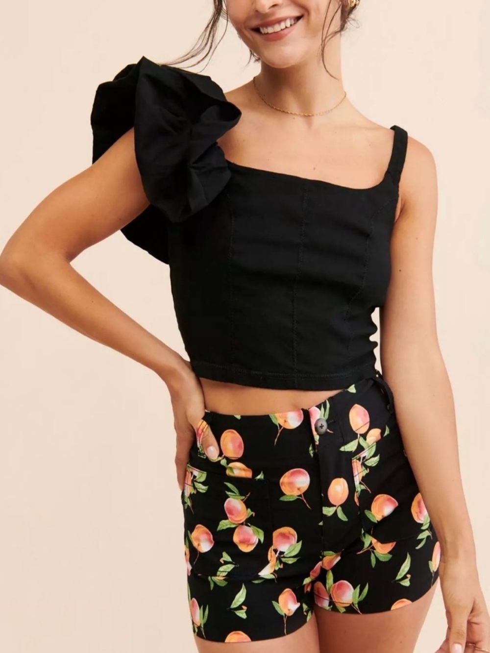 Maeve by Anthropologie The Colette Peach Print High-Waisted Shorts Size 24